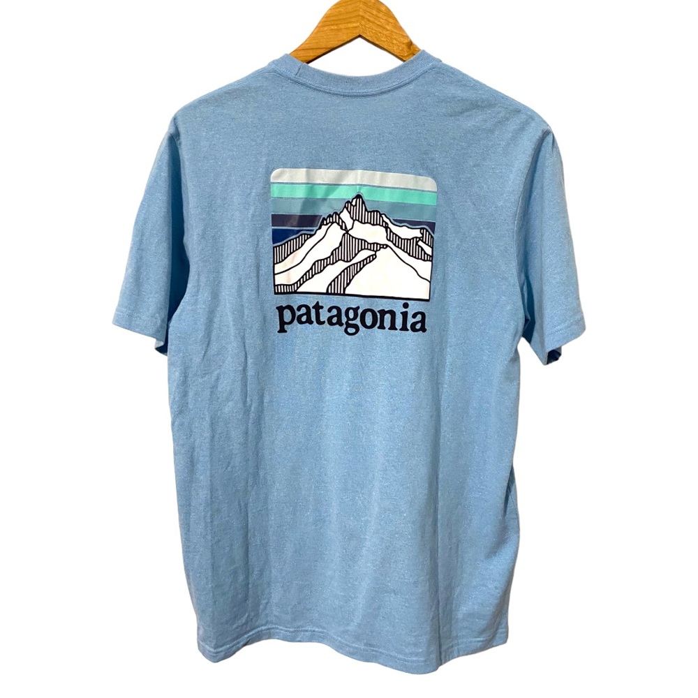 Patagonia Line Ridge Logo light blue pocket Responsibili-tee NWT sz Medi… - Picture 2 of 5